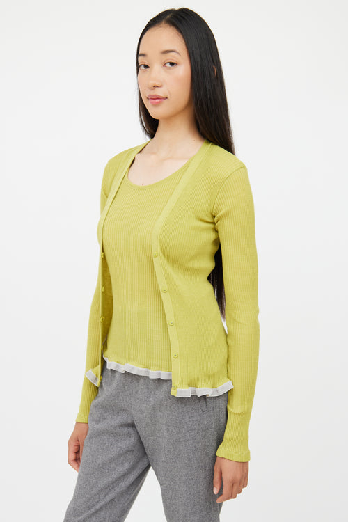 Calvin Klein Green 
Grey Ribbed Button Top