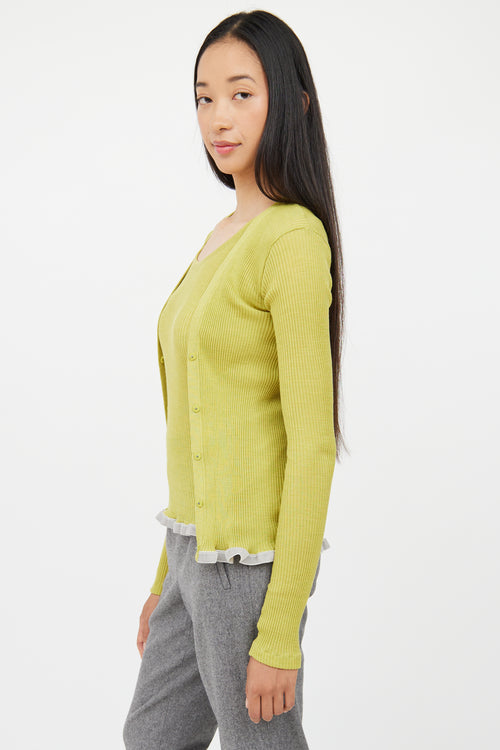 Calvin Klein Green 
Grey Ribbed Button Top