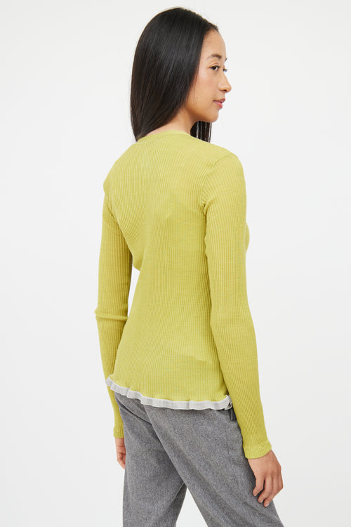 Calvin Klein Green 
Grey Ribbed Button Top