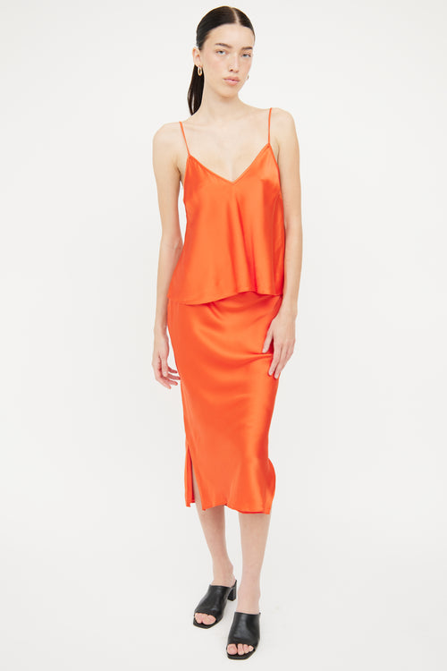 Cami NYC Orange Silk 2 Tank 
Skirt Two Piece Set