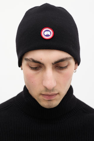 Canada Goose Black Wool Logo Standard Toque Beanie