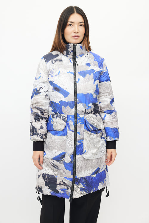 Canada Goose Blue 
White Ockley Reversible Down Puffer