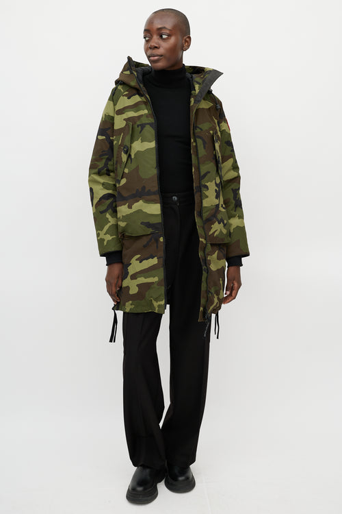 Canada Goose Green 
Brown Split Hood Camo Coat