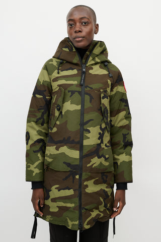 Canada Goose Green 
Brown Split Hood Camo Coat