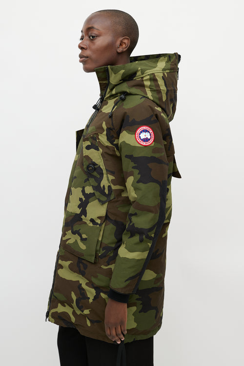 Canada Goose Green 
Brown Split Hood Camo Coat