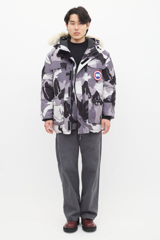 Canada Goose Grey Down 
Fur Trim Camo Expedition Jacket