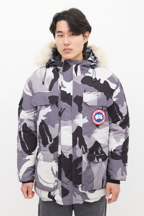 Canada Goose Grey Down 
Fur Trim Camo Expedition Jacket