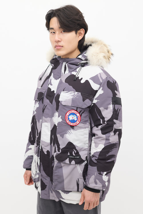 Canada Goose Grey Down 
Fur Trim Camo Expedition Jacket