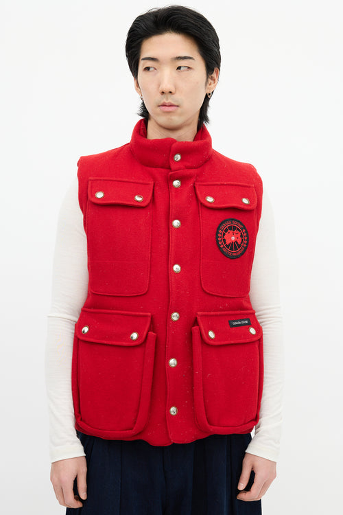 Canada Goose Red Down 
Wool Cargo Pocket Vest