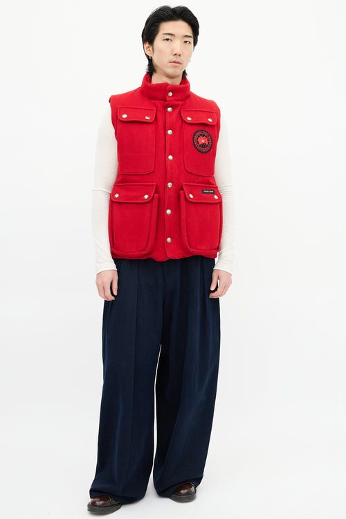 Canada Goose Red Down 
Wool Cargo Pocket Vest