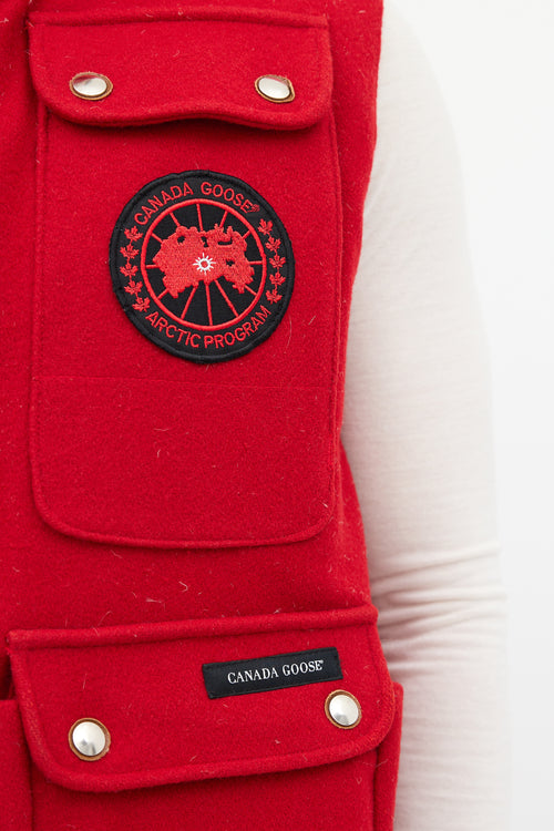 Canada Goose Red Down 
Wool Cargo Pocket Vest