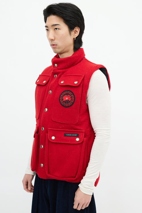 Canada Goose Red Down 
Wool Cargo Pocket Vest