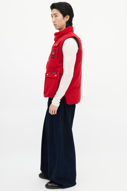 Canada Goose Red Down 
Wool Cargo Pocket Vest