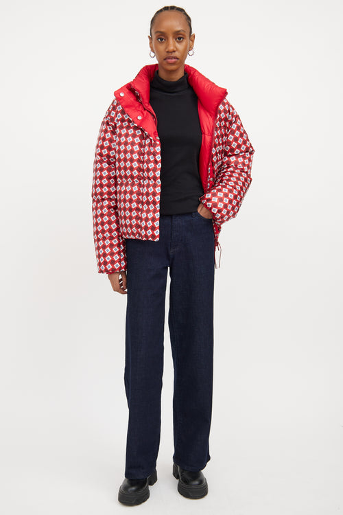 X Reformation Red 
Multicolour Down Geometric Puffer