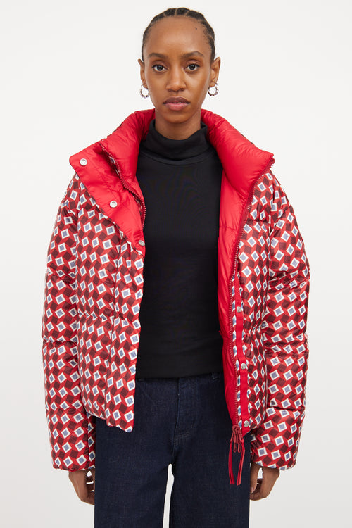 X Reformation Red 
Multicolour Down Geometric Puffer