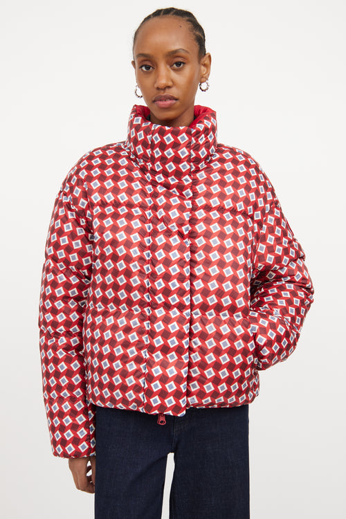 X Reformation Red 
Multicolour Down Geometric Puffer