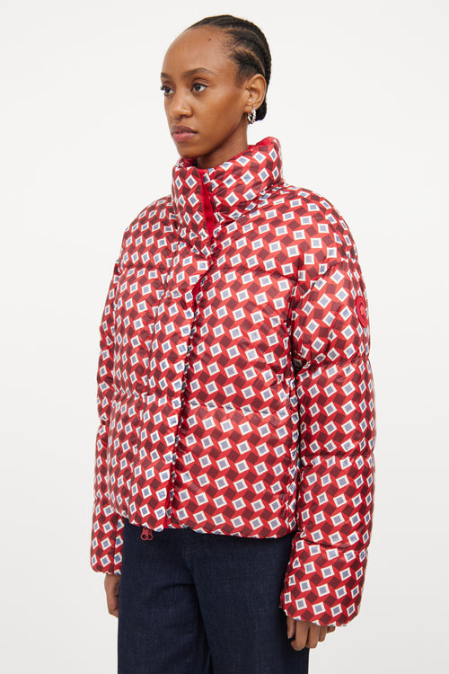 X Reformation Red 
Multicolour Down Geometric Puffer