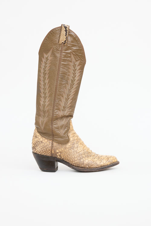 Panhandle Textured Leather Knee High Cowboy Boot