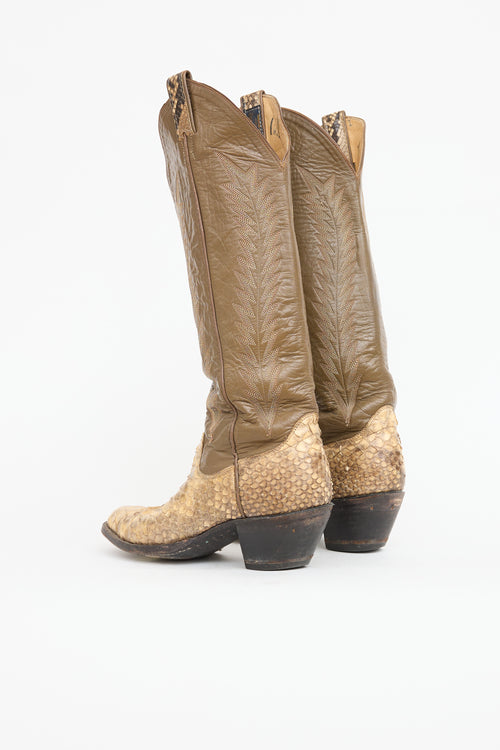 Panhandle Textured Leather Knee High Cowboy Boot