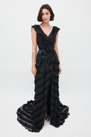 Carolina Herrera Black Silk Tiered Maxi Dress