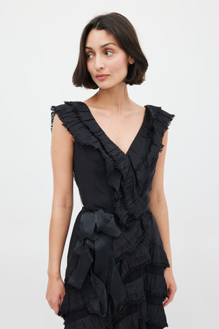 Carolina Herrera Black Silk Tiered Maxi Dress