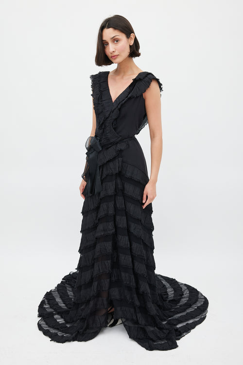 Carolina Herrera Black Silk Tiered Maxi Dress