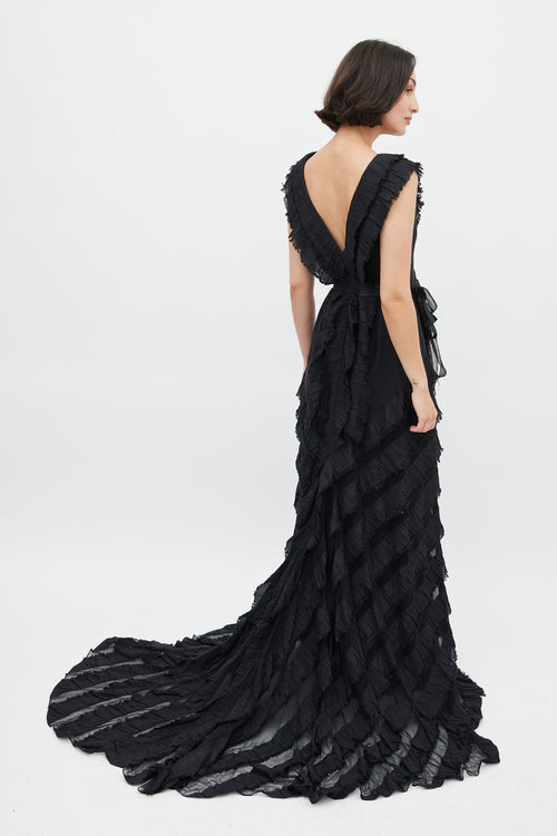 Carolina Herrera Black Silk Tiered Maxi Dress