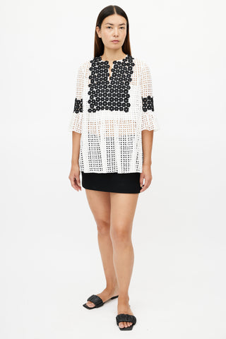 Carolina Herrera Black 
White Floral Eyelet Top