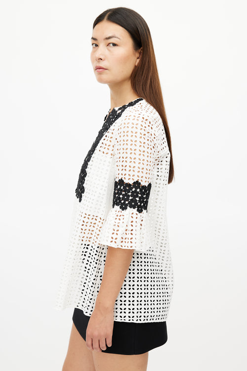 Carolina Herrera Black 
White Floral Eyelet Top