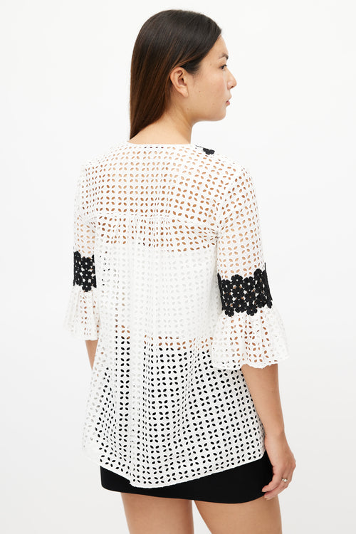 Carolina Herrera Black 
White Floral Eyelet Top