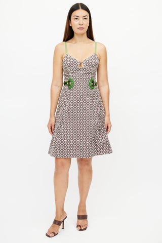 Carolina Herrera Brown 
Green Print Embellished Dress