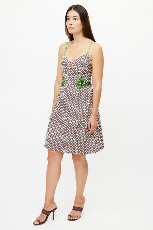 Carolina Herrera Brown 
Green Print Embellished Dress