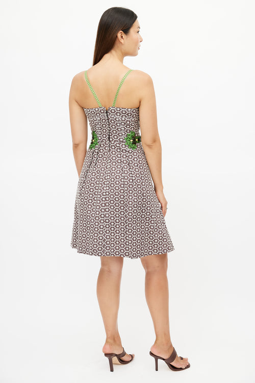 Carolina Herrera Brown 
Green Print Embellished Dress