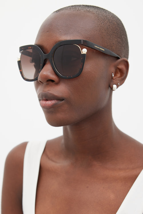 Carolina Herrera Brown Rounded Square Pearl CH003 Sunglasses