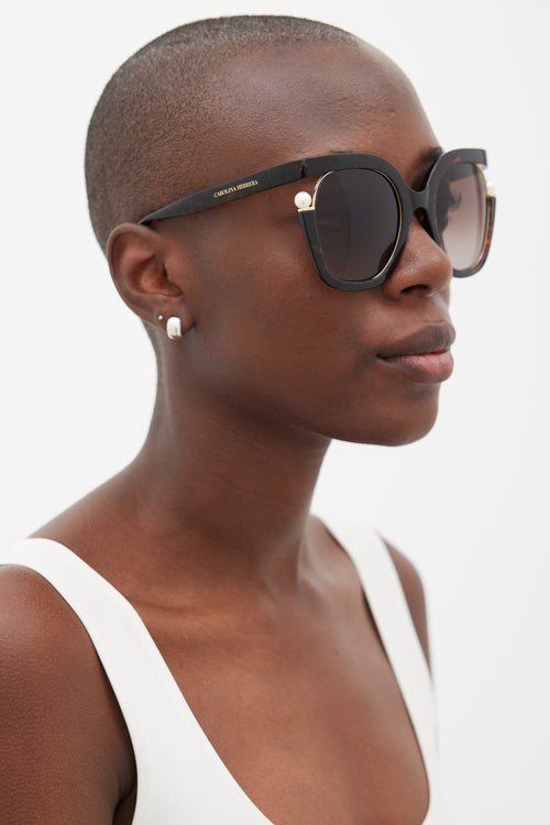 Carolina Herrera Brown Rounded Square Pearl CH003 Sunglasses