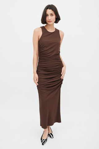 Carolina Herrera Brown Ruched Sleeveless Midi Dress