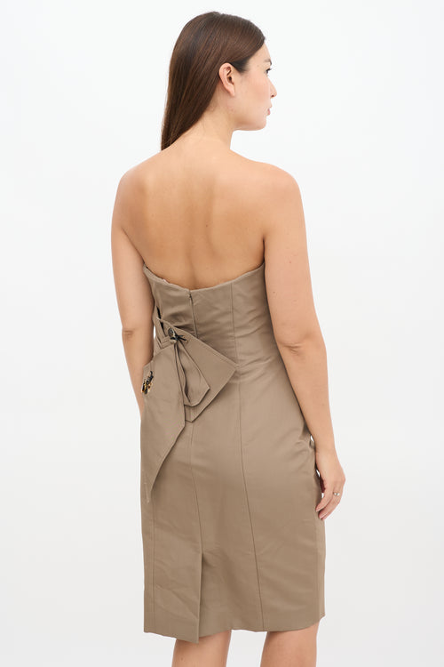 Carolina Herrera Brown Silk Embellished Draped Midi Dress