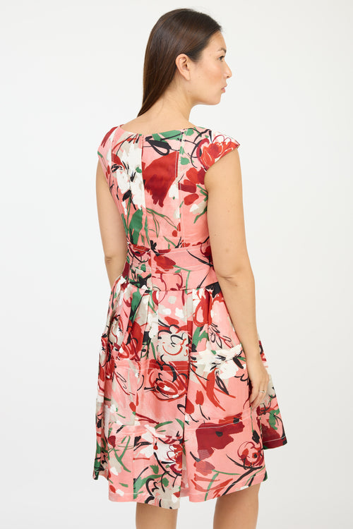 Carolina Herrera Pink 
Multicolour Floral Tiered Bow Dress