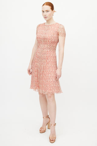 Carolina Herrera Pink 
Multicolour Polka Dot Pleated Dress