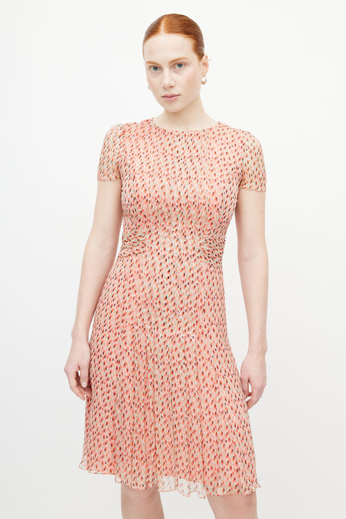 Carolina Herrera Pink 
Multicolour Polka Dot Pleated Dress