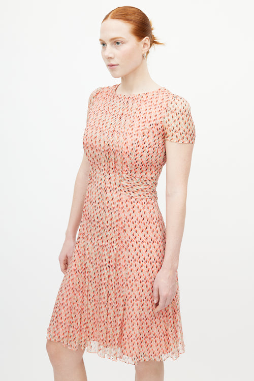 Carolina Herrera Pink 
Multicolour Polka Dot Pleated Dress