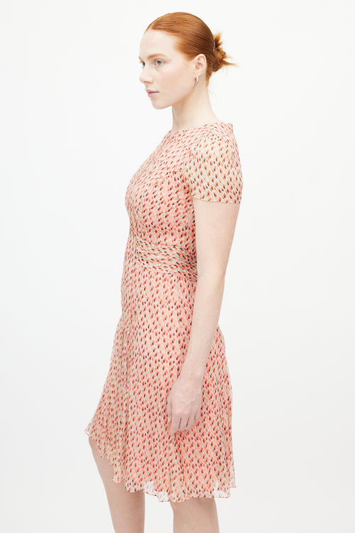 Carolina Herrera Pink 
Multicolour Polka Dot Pleated Dress