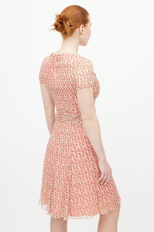 Carolina Herrera Pink 
Multicolour Polka Dot Pleated Dress