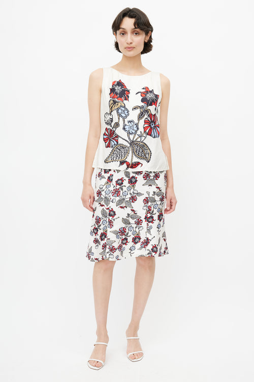 Carolina Herrera White 
Multi Floral  Dress