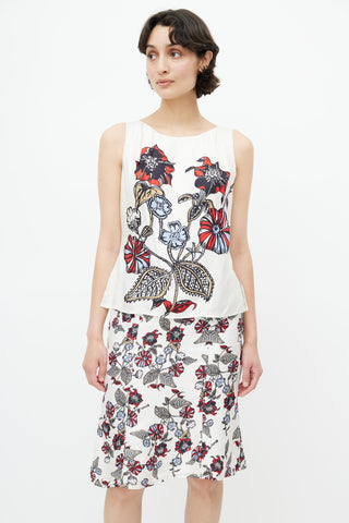 Carolina Herrera White 
Multi Floral  Dress