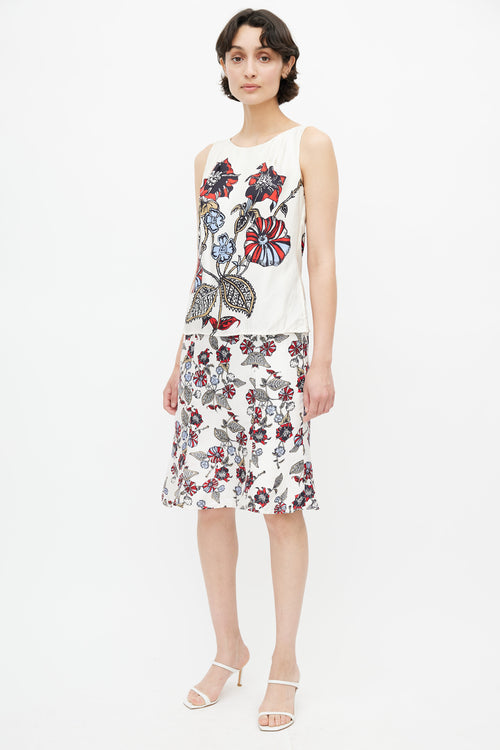 Carolina Herrera White 
Multi Floral  Dress