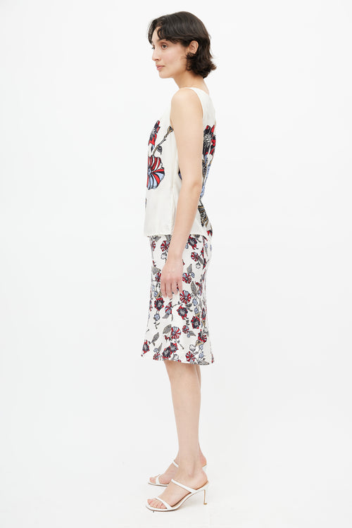 Carolina Herrera White 
Multi Floral  Dress