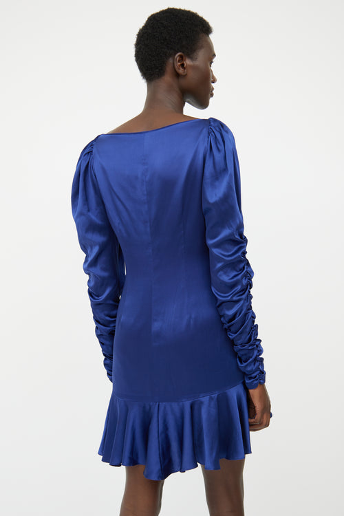 Caroline Constas Blue Silk Ruched Dress