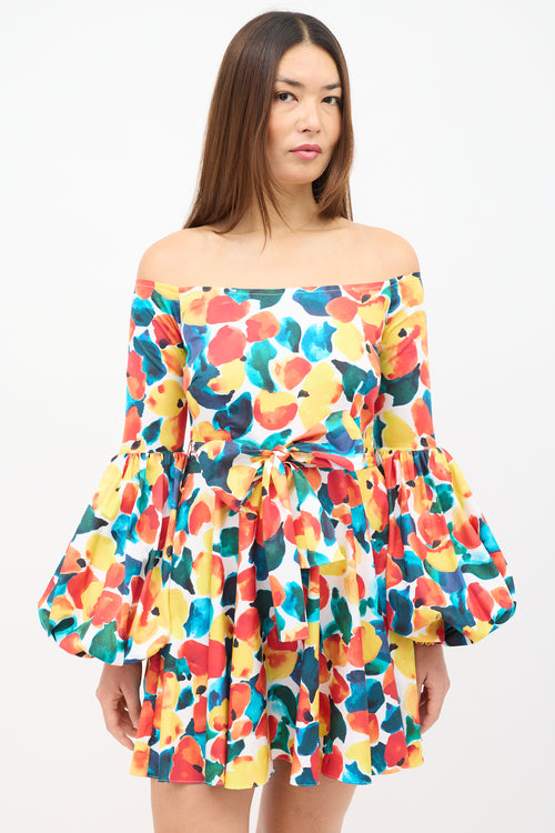 Caroline Constas Multicolour Gisele Printed Off Shoulder Dress