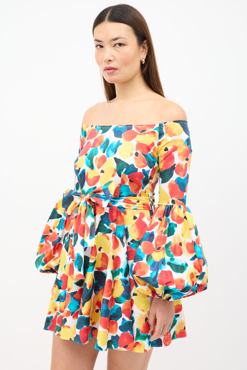 Caroline Constas Multicolour Gisele Printed Off Shoulder Dress